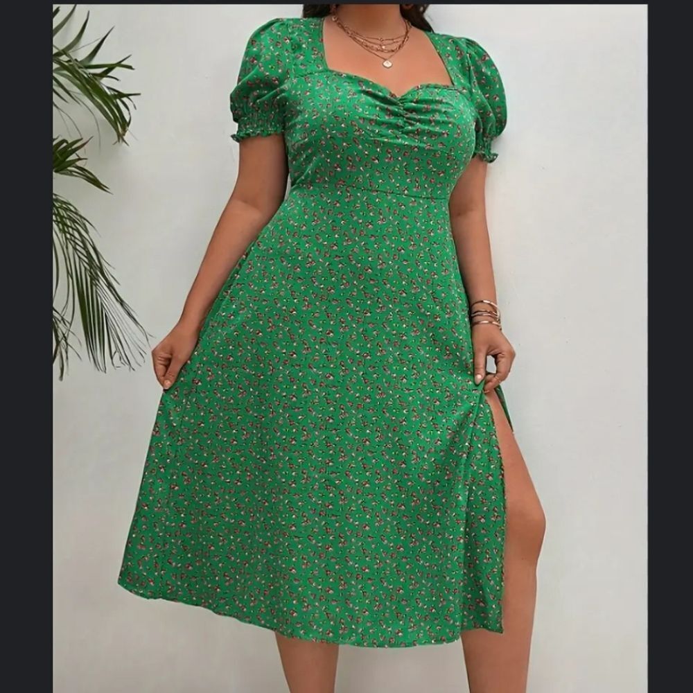 Romantic Green And Pink Floral Sweetheart Dress